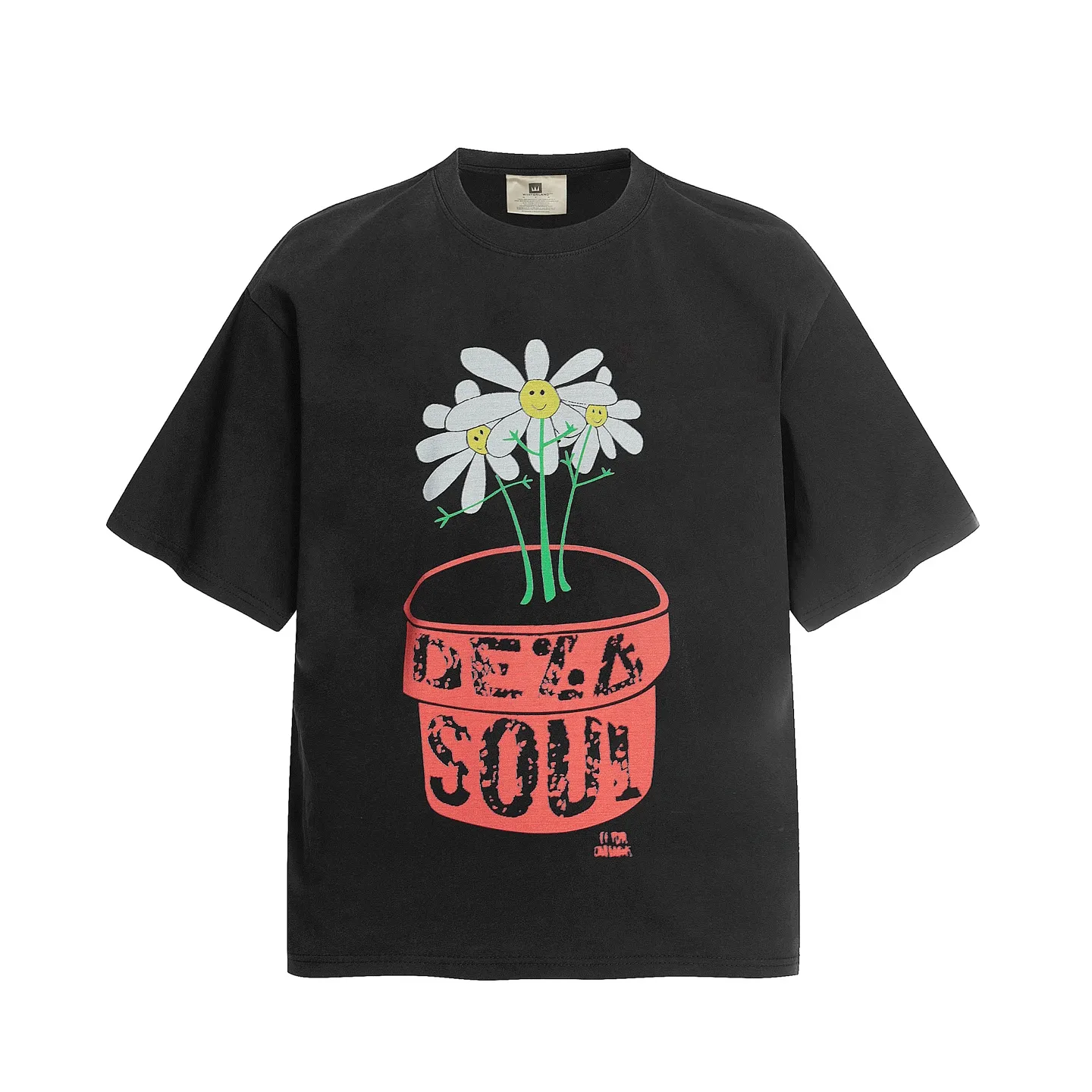 VT9247 P140💰 SAINT Michael "Potted Plant" punk style printed retro washed distressed short-sleeved T-shirt Small neckline design White ink digital direct printing High street retro heavy distressed washed Vintage short sleeves Size: S M L XL
